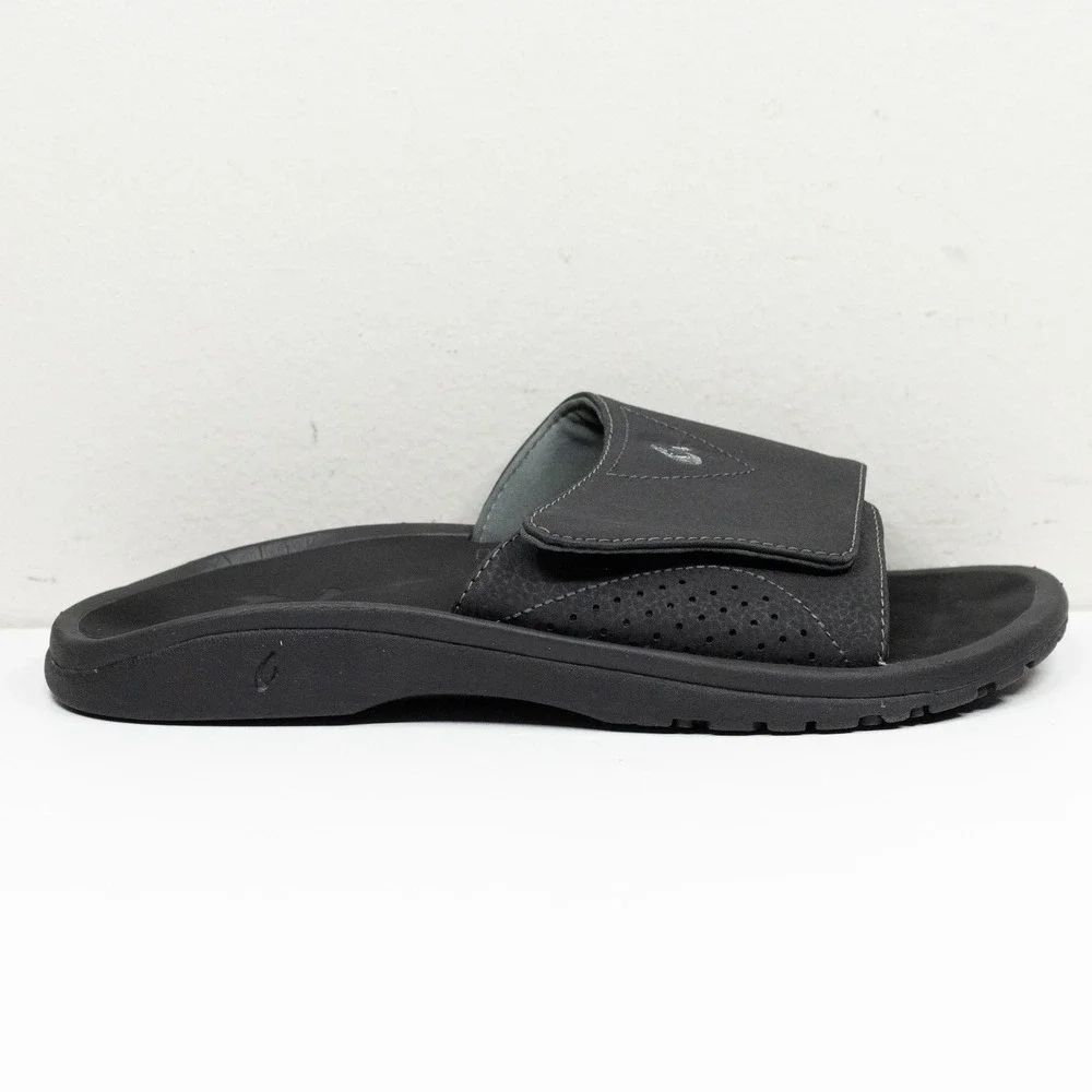 OLUKAI Nalu Slide Adjustable Strap Waterproof Comfort Sandal Black Mens Sz 9